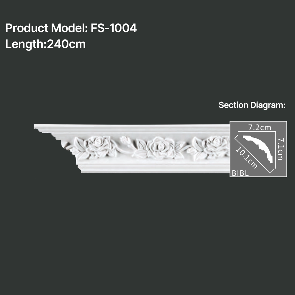 FS-1004 PU carved cornice moulding for ceiling corner and interior decoration