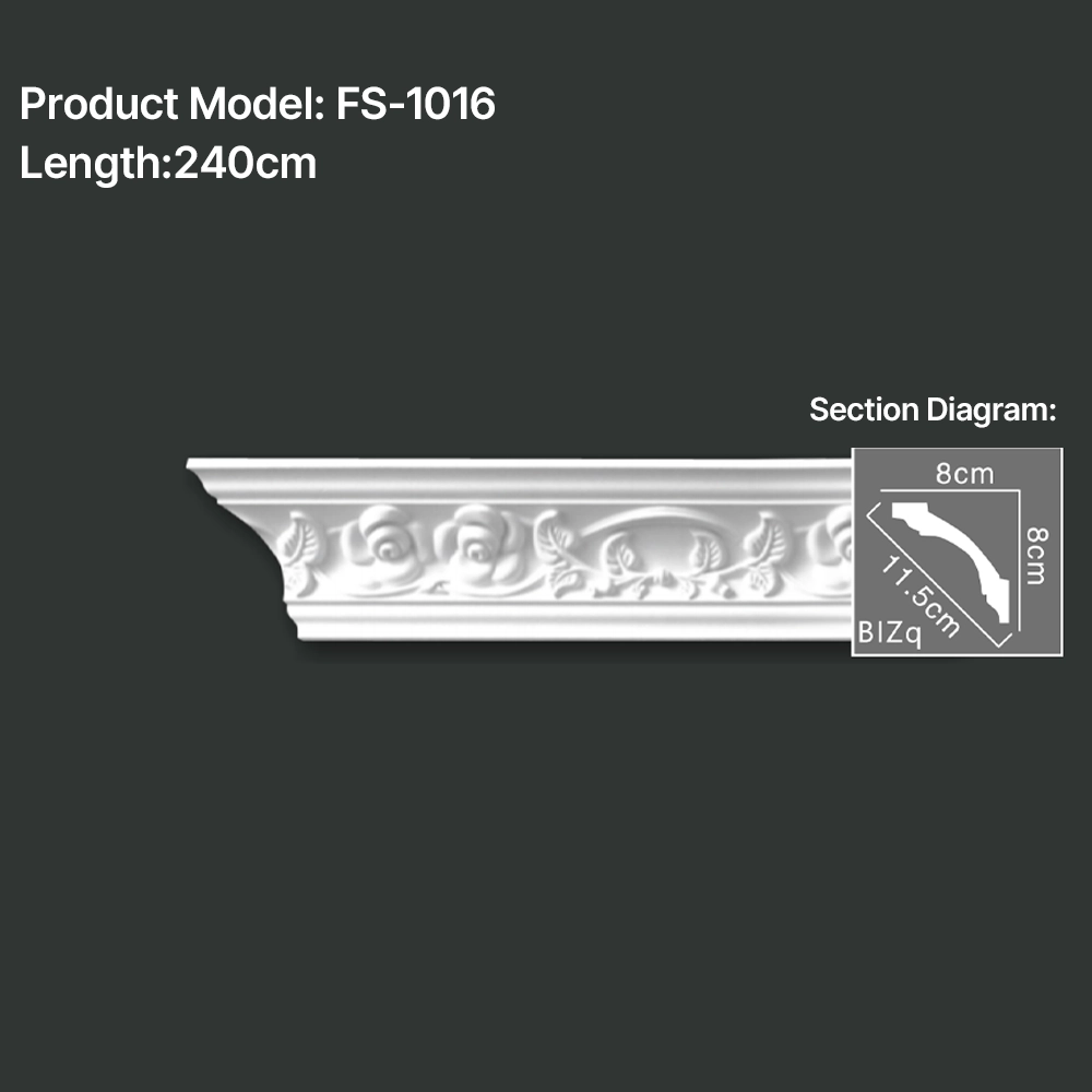 FS-1016 PU carved cornice moulding for ceiling corner and interior decoration