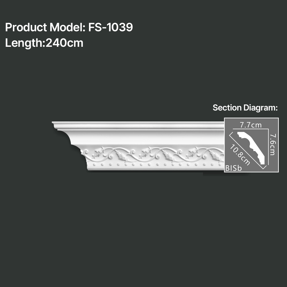 FS-1039 PU carved cornice moulding for ceiling corner and interior decoration