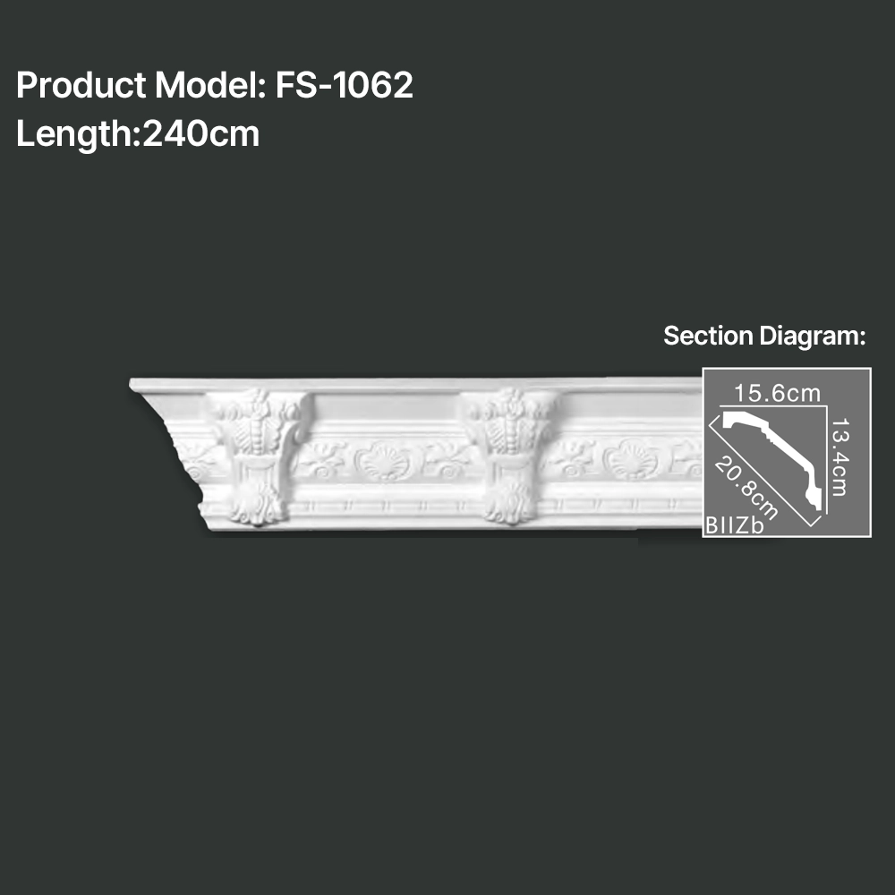 FS-1062 PU carved cornice moulding for ceiling corner and interior decoration