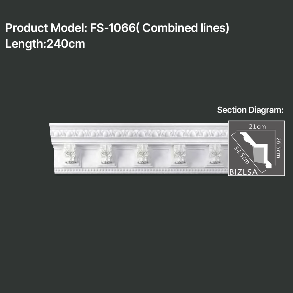 FS-1066 PU carved cornice moulding for ceiling corner and interior decoration