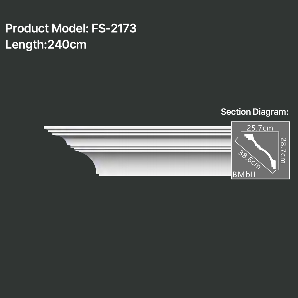 FS-2173 PU plain cornice moulding for ceiling corner and wall decoration