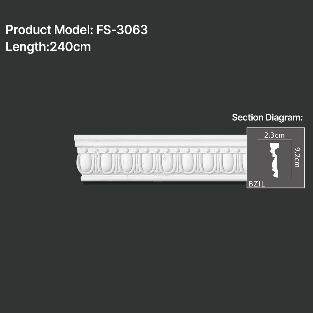 FS-3063 PU carved chair rail moulding for wall panel and interior decoration